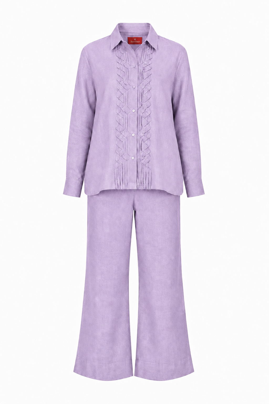 Classic Front Geometric Fold Shirt & Pant Set - Linen