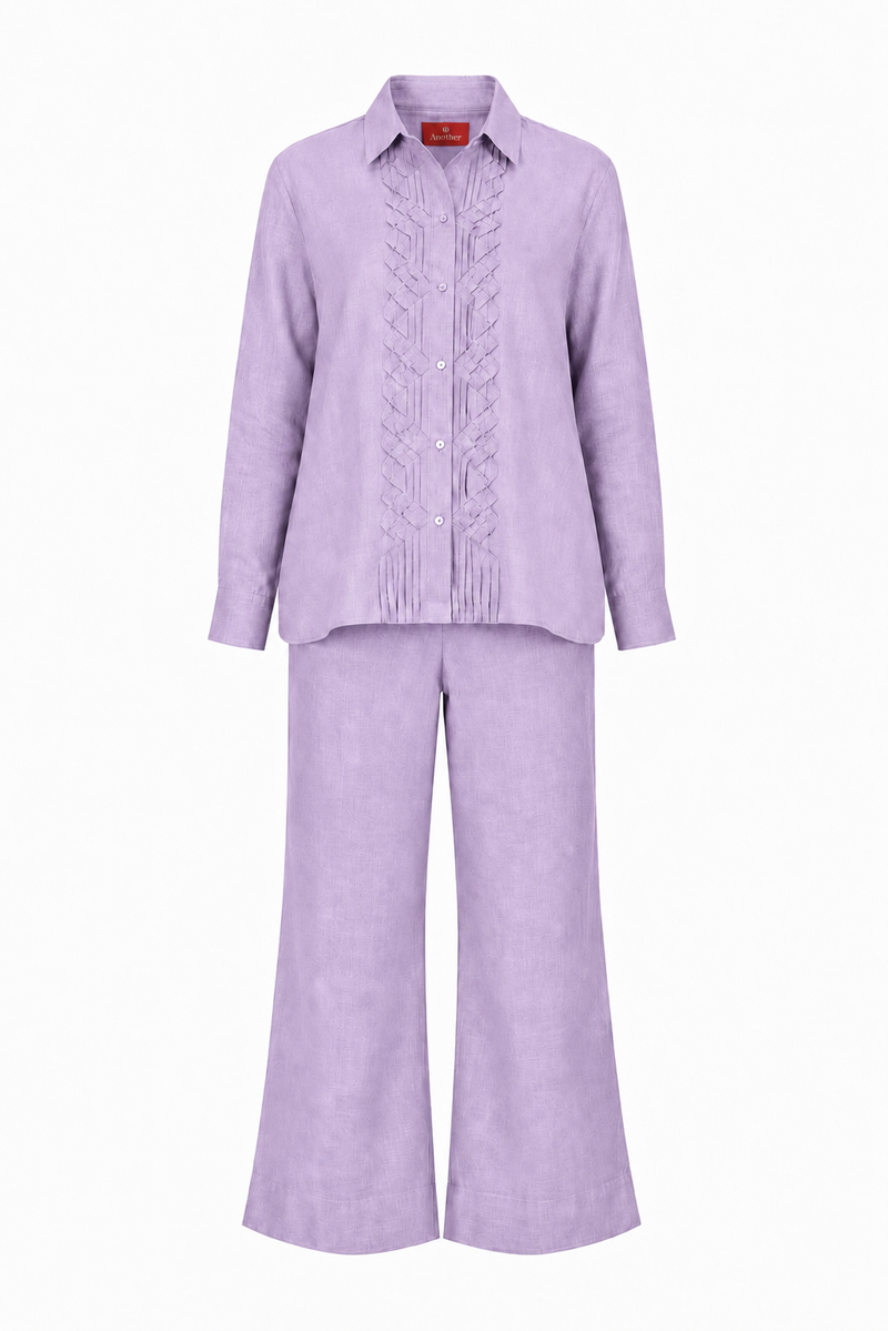 Classic Front Geometric Fold Shirt & Pant Set - Linen
