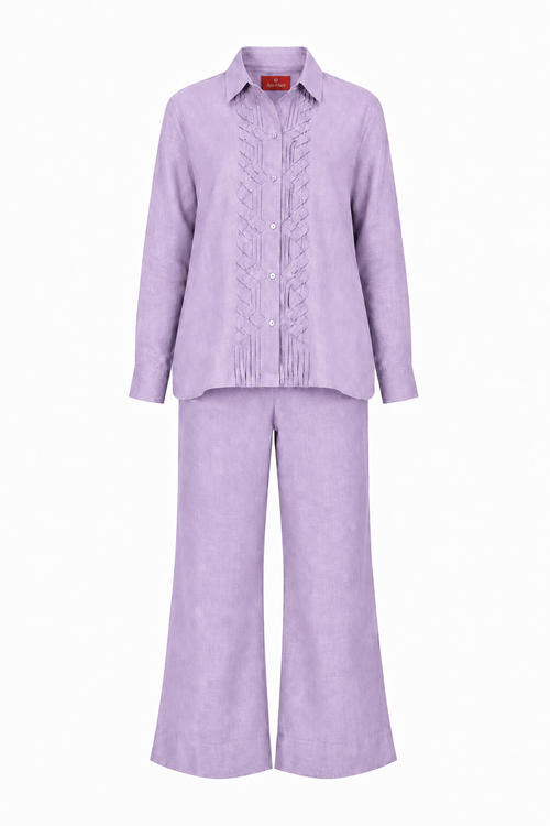 Classic Front Geometric Fold Shirt & Pant Set - Linen