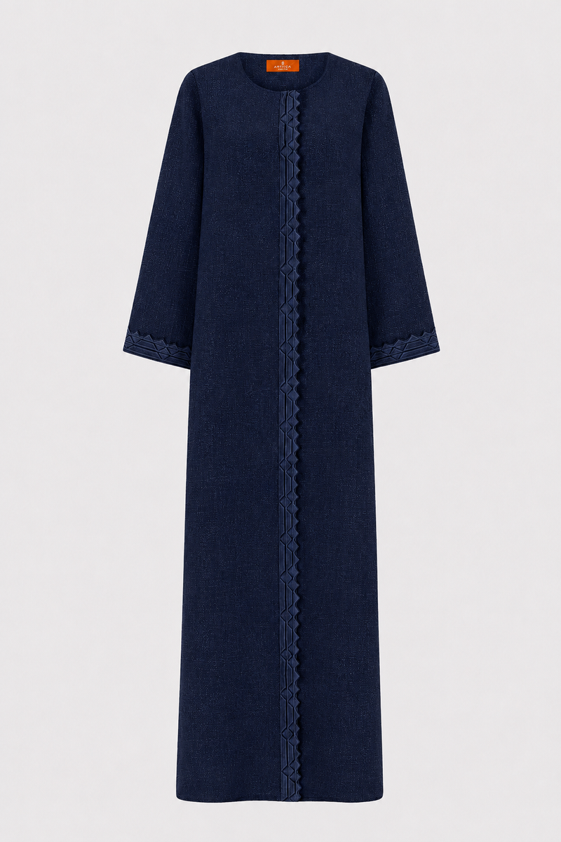 Classic Front Geometric Fold Abaya - Linen