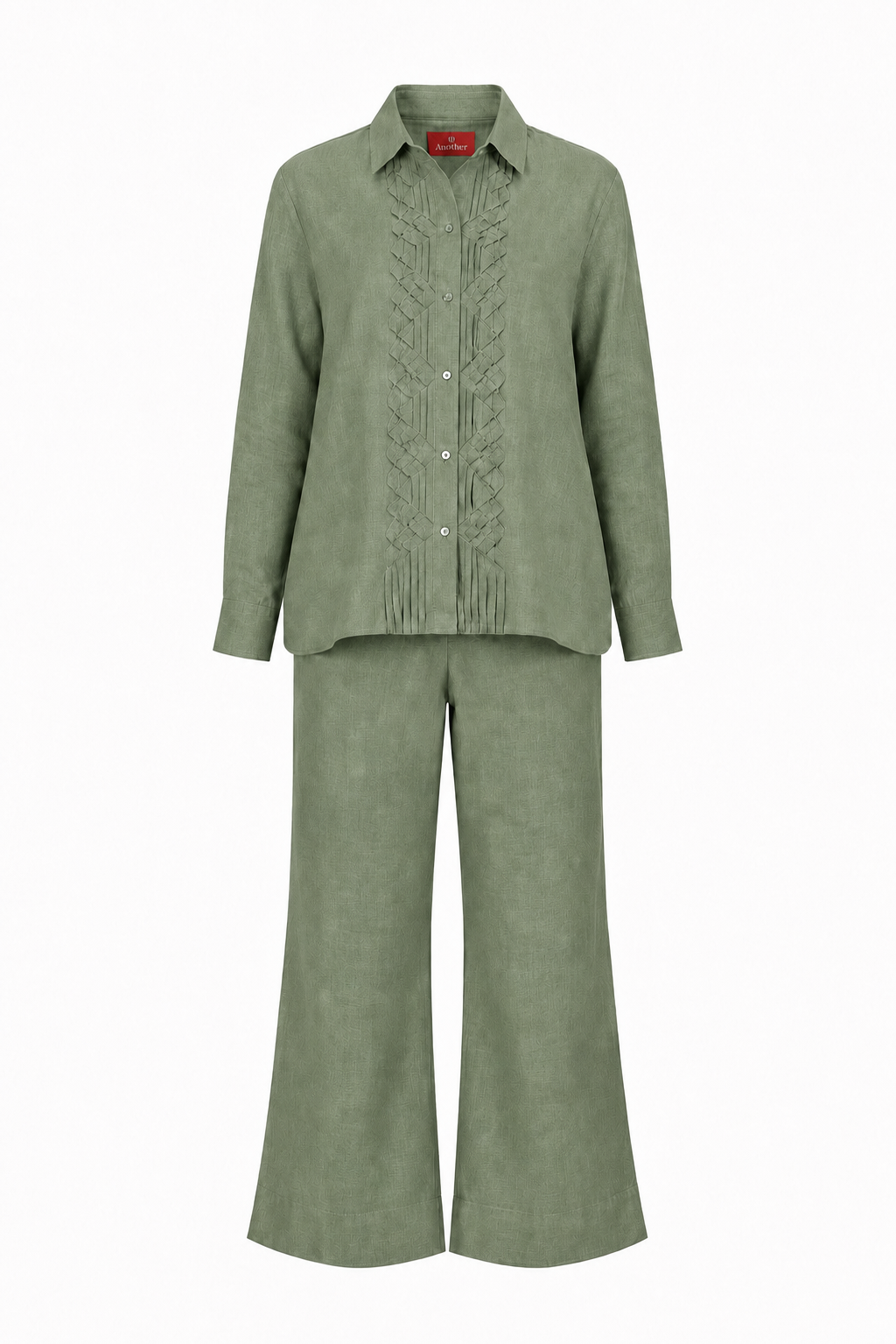 Classic Front Geometric Fold Shirt & Pant Set - Linen