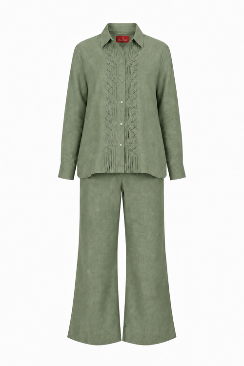 Classic Front Geometric Fold Shirt & Pant Set - Linen