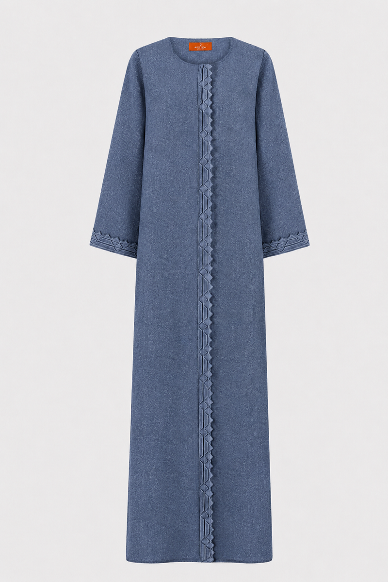 Classic Front Geometric Fold Abaya - Linen