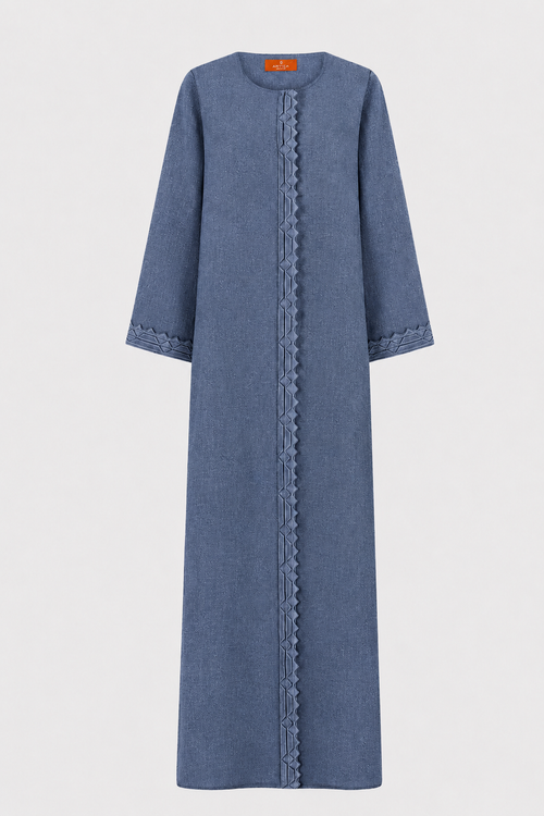 Classic Front Geometric Fold Abaya - Linen