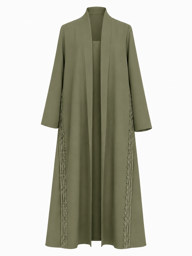 Classic Geometric Fold Side Abaya - Linen