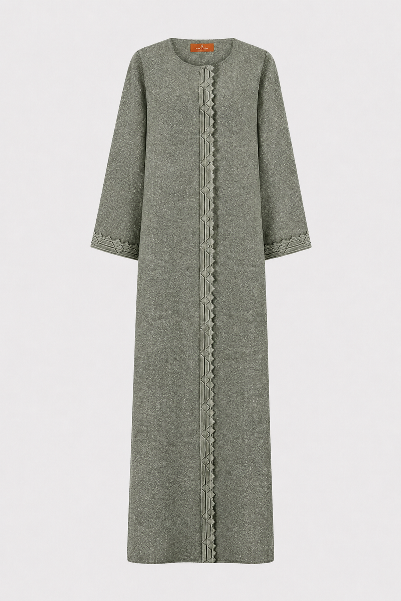 Classic Front Geometric Fold Abaya - Linen