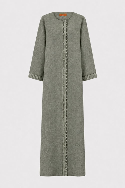 Classic Front Geometric Fold Abaya - Linen