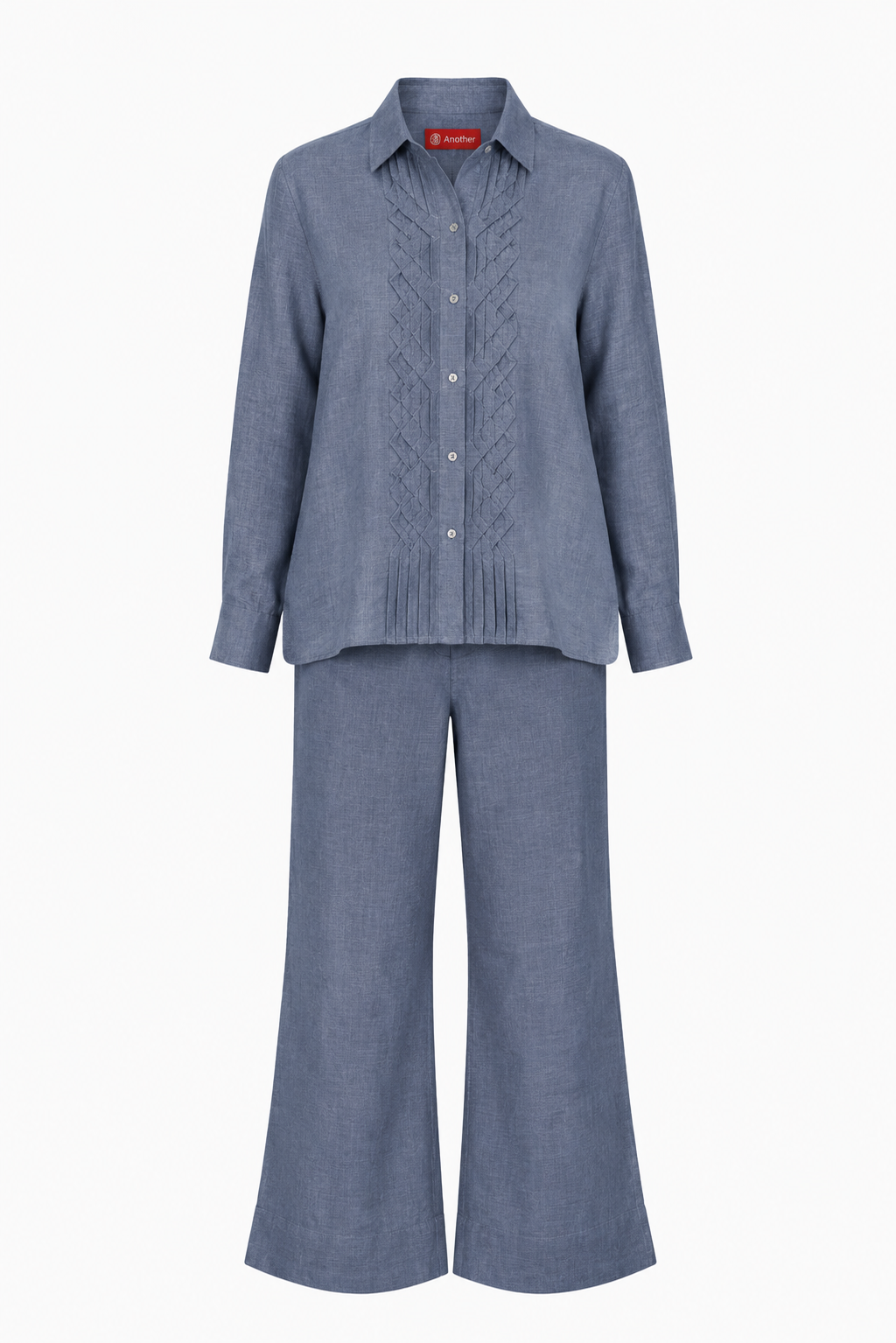 Classic Front Geometric Fold Shirt & Pant Set - Linen