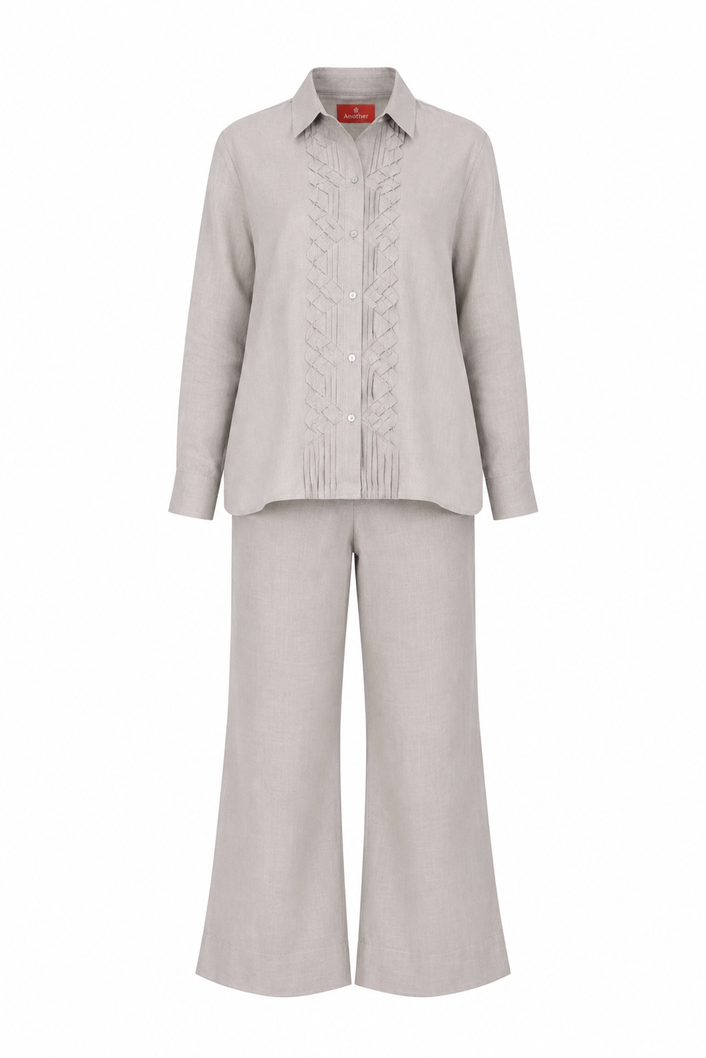 Classic Front Geometric Fold Shirt & Pant Set - Linen