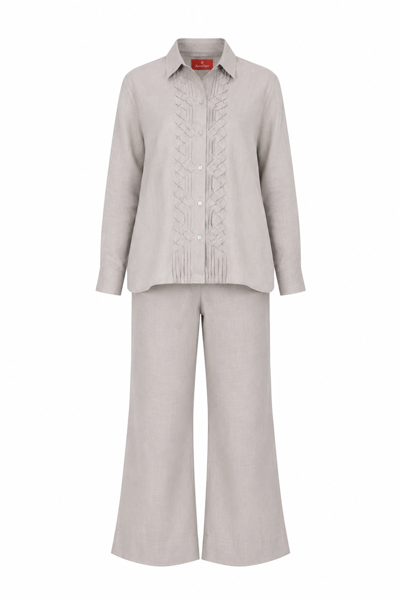Classic Front Geometric Fold Shirt & Pant Set - Linen