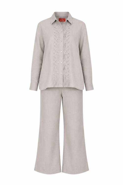 Classic Front Geometric Fold Shirt & Pant Set - Linen