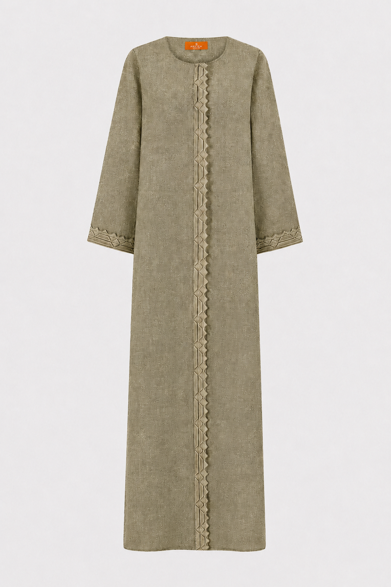 Classic Front Geometric Fold Abaya - Linen