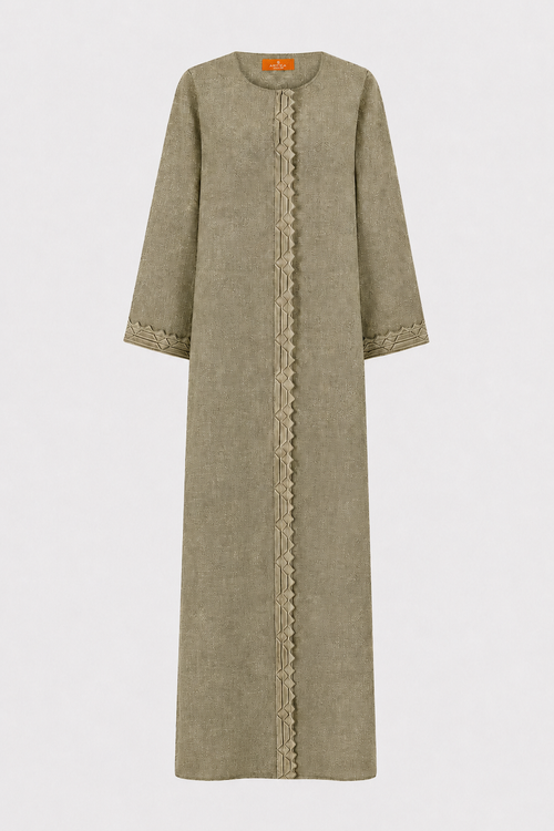 Classic Front Geometric Fold Abaya - Linen