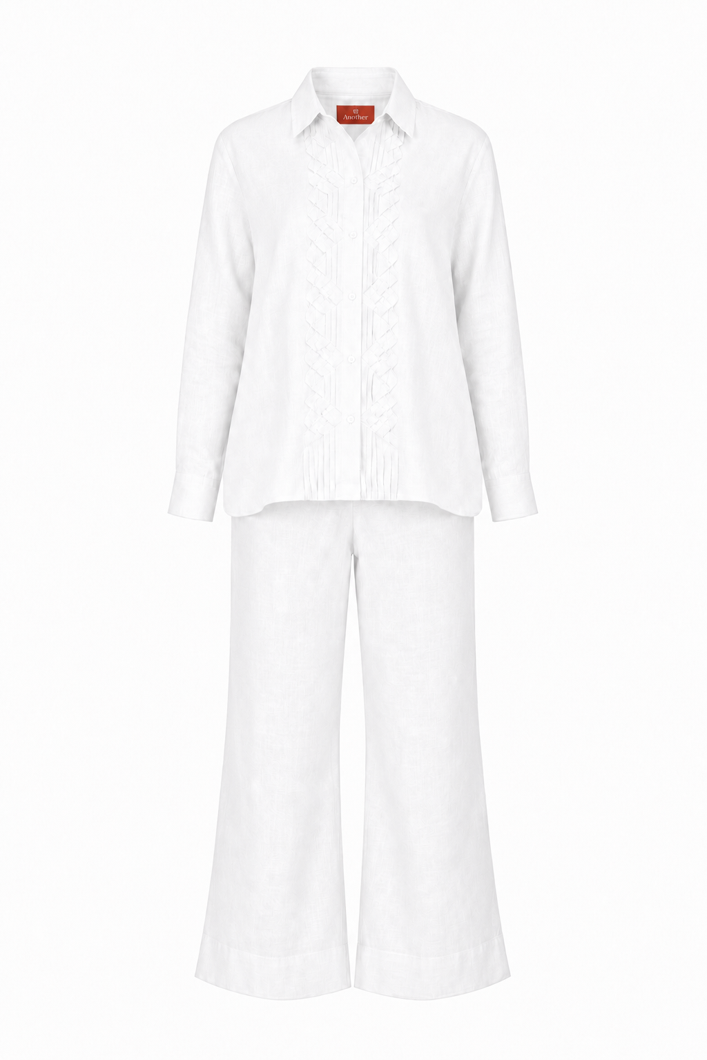 Classic Front Geometric Fold Shirt & Pant Set - Linen