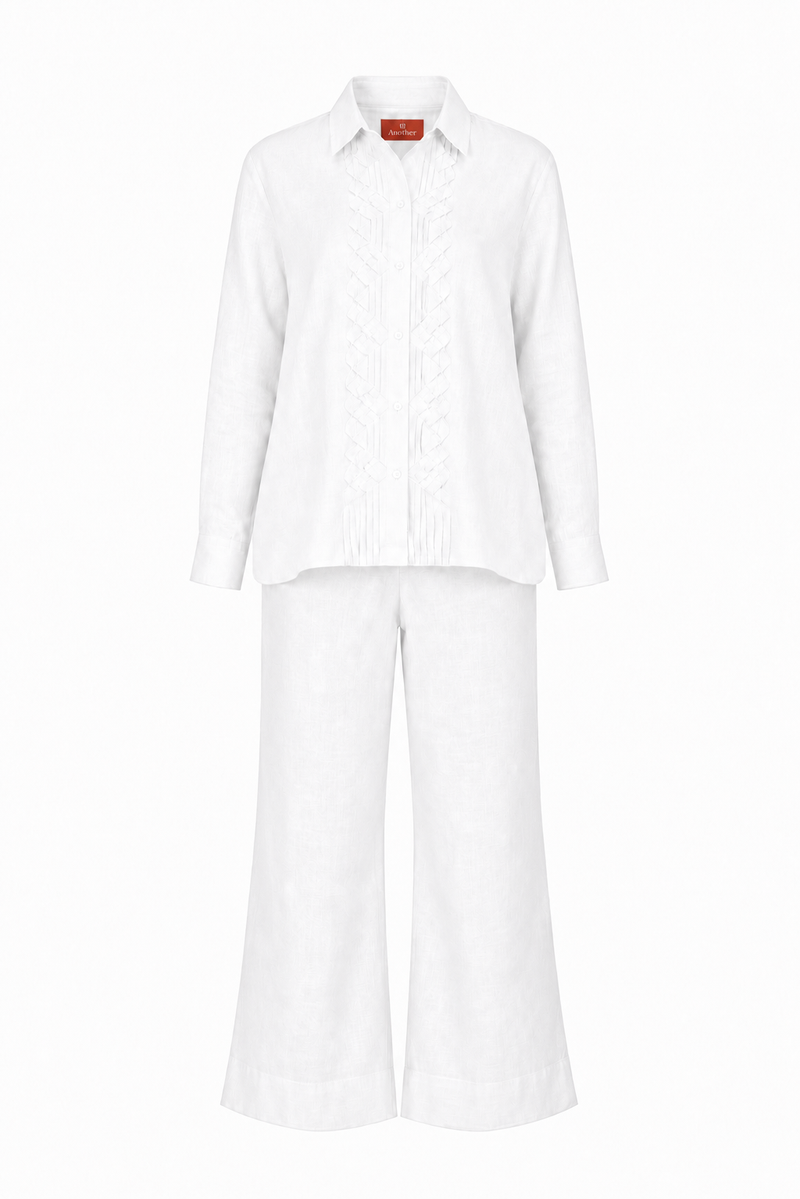 Classic Front Geometric Fold Shirt & Pant Set - Linen