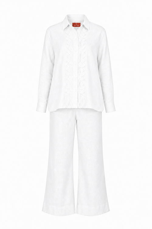 Classic Front Geometric Fold Shirt & Pant Set - Linen