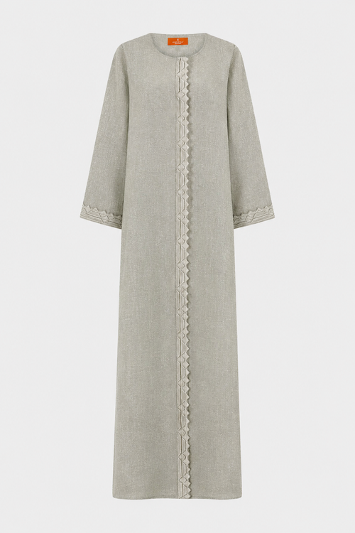 Classic Front Geometric Fold Abaya - Linen