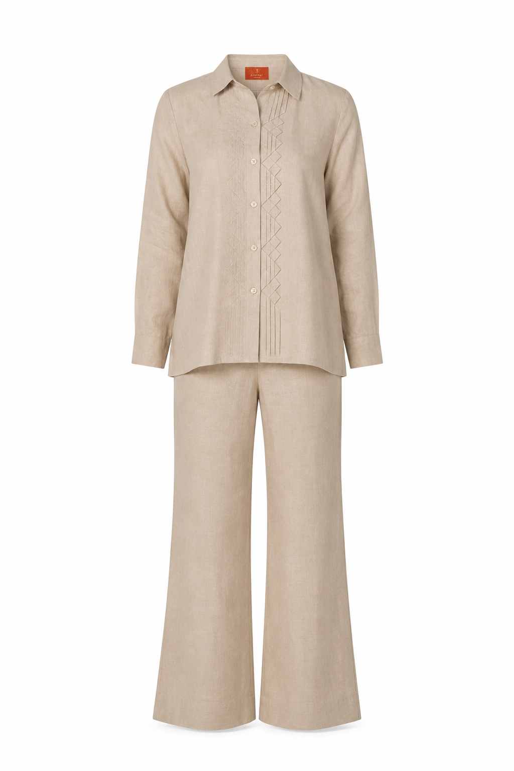 Classic Front Geometric Fold Shirt & Pant Set - Linen
