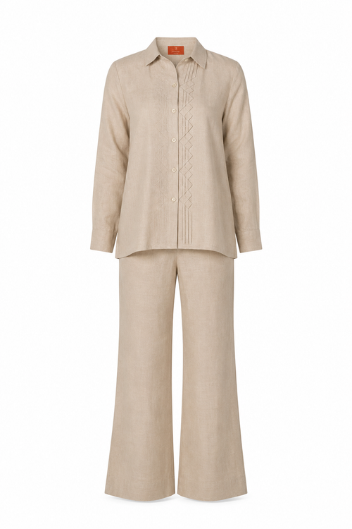 Classic Front Geometric Fold Shirt & Pant Set - Linen