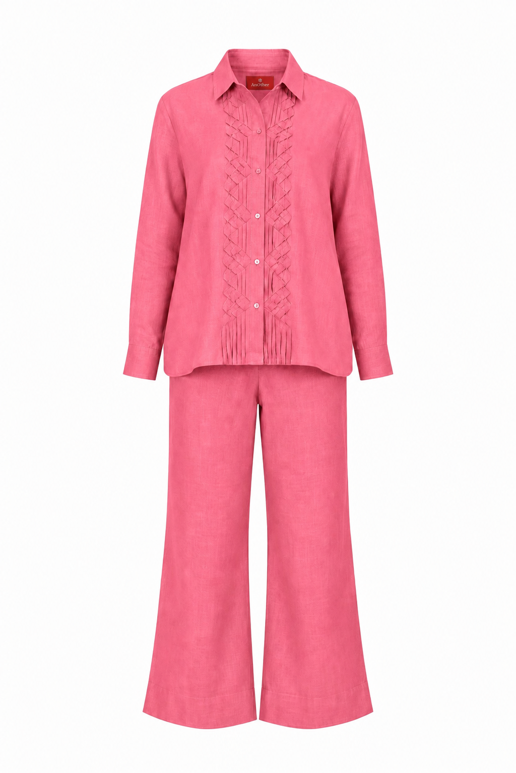 Classic Front Geometric Fold Shirt & Pant Set - Linen