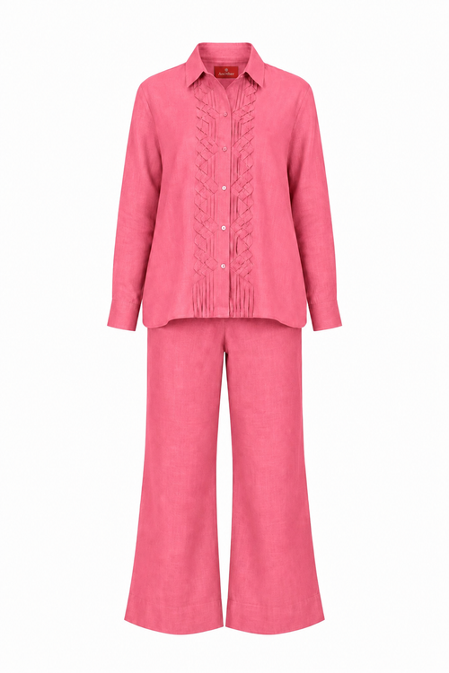 Classic Front Geometric Fold Shirt & Pant Set - Linen