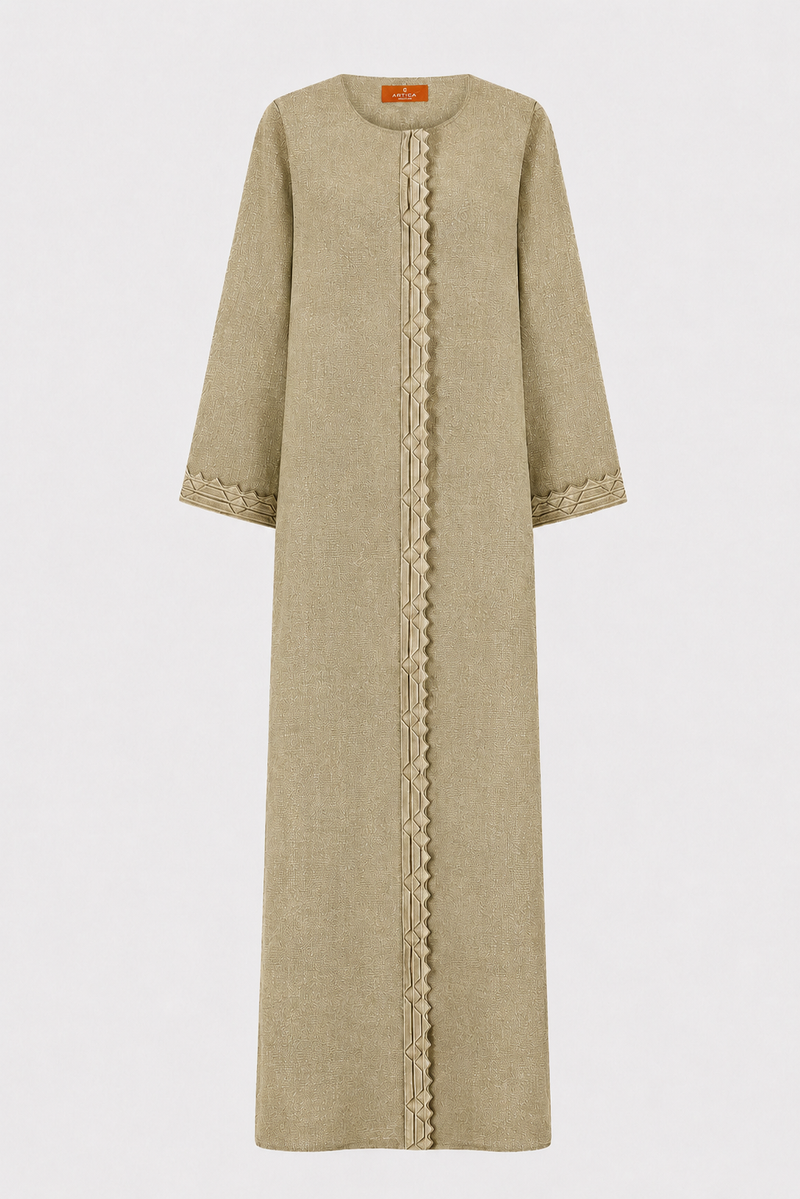 Classic Front Geometric Fold Abaya - Linen