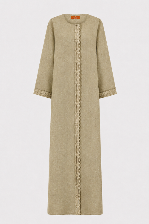 Classic Front Geometric Fold Abaya - Linen