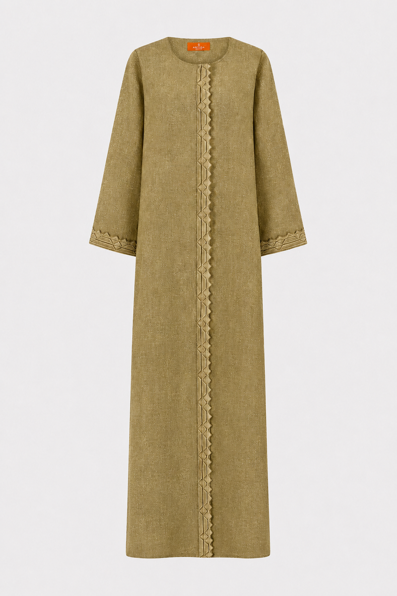 Classic Front Geometric Fold Abaya - Linen