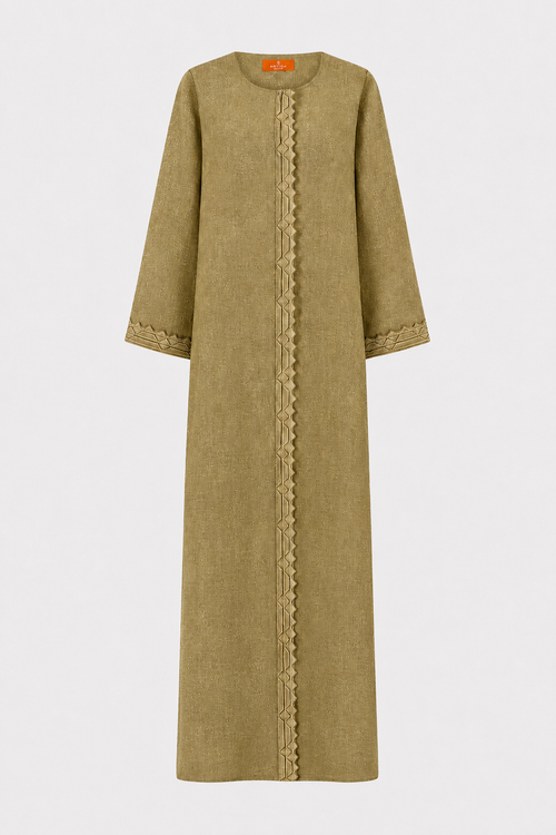 Classic Front Geometric Fold Abaya - Linen