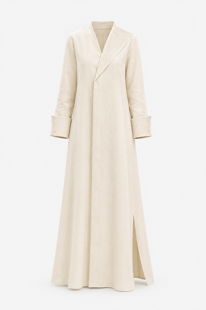 Classic One-Side Collar Stitched Line Abaya - Linen