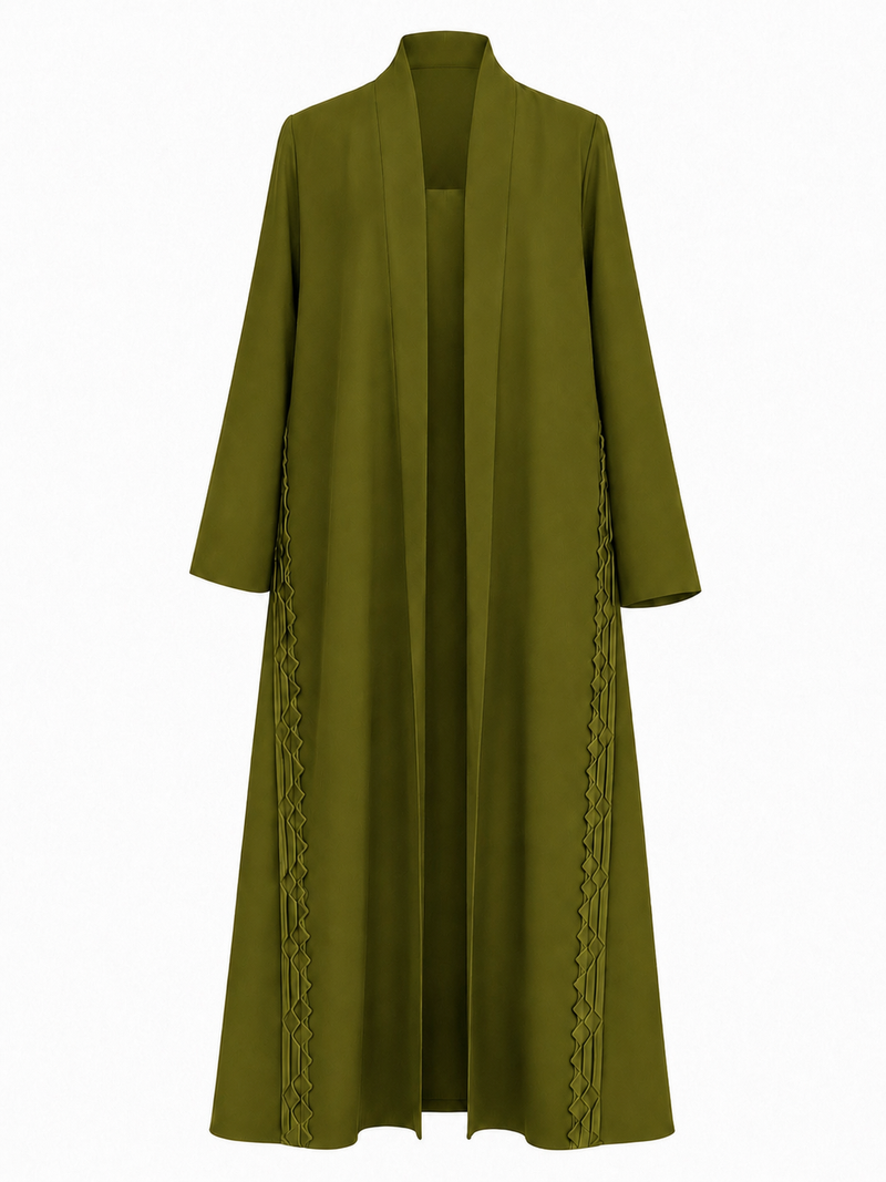 Classic Geometric Fold Side Abaya - Linen