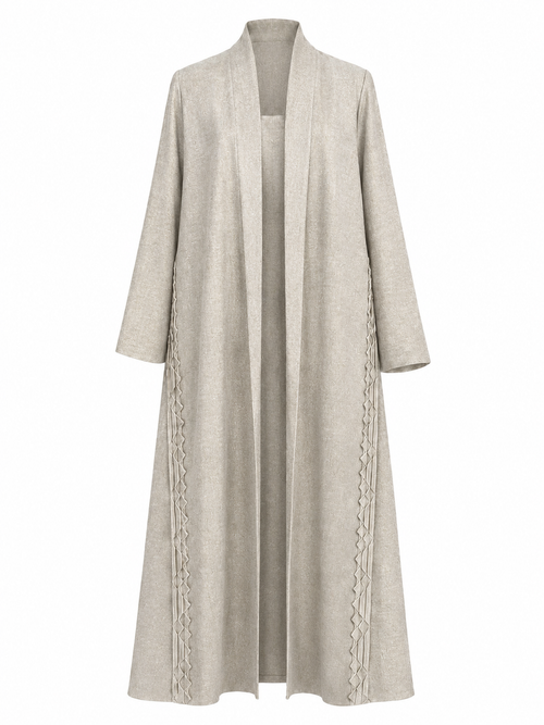 Classic Geometric Fold Side Abaya - Linen