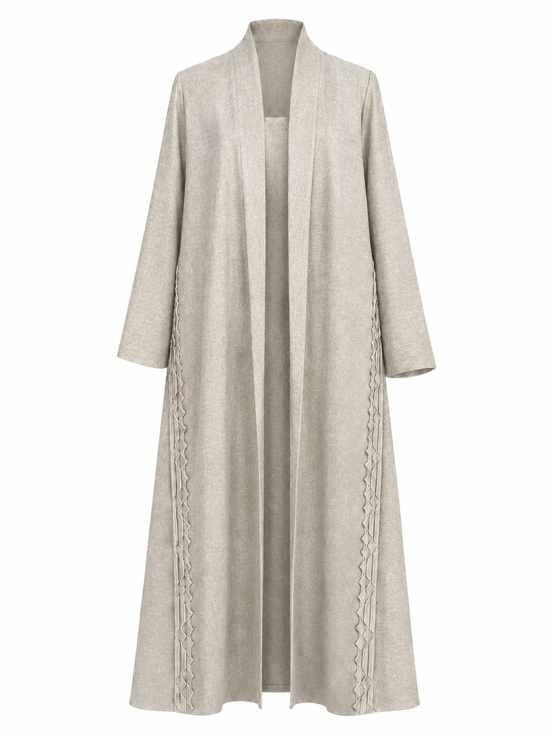 Classic Geometric Fold Side Abaya - Linen