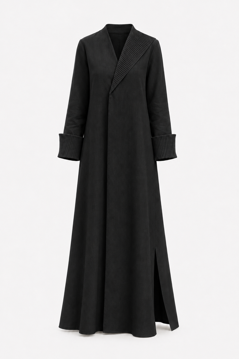 Classic One-Side Collar Stitched Line Abaya - Linen