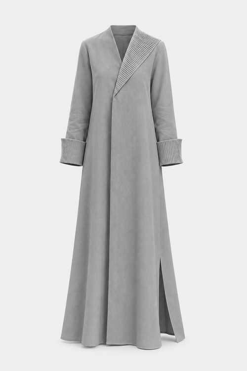 Classic One-Side Collar Stitched Line Abaya - Linen