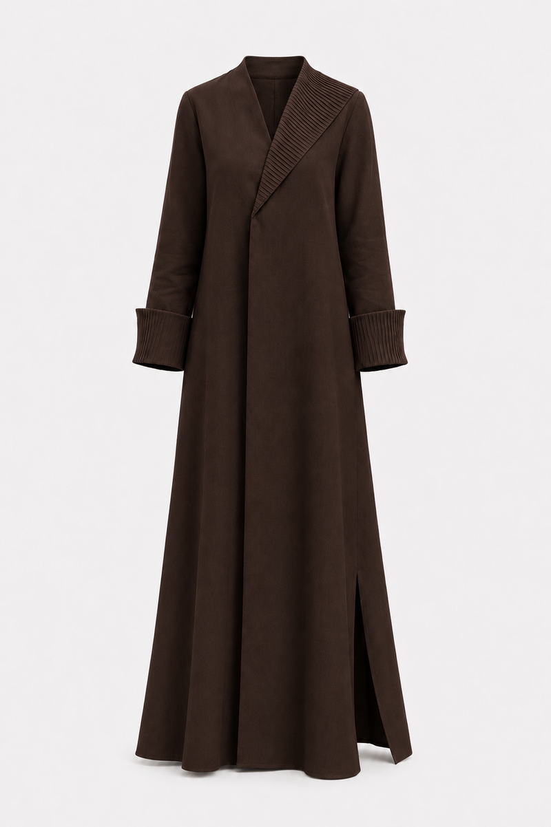 Classic One-Side Collar Stitched Line Abaya - Linen