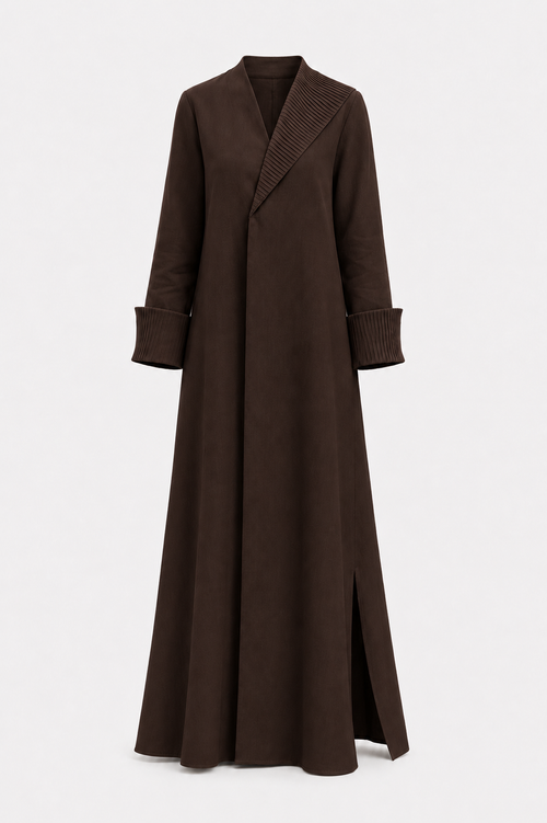 Classic One-Side Collar Stitched Line Abaya - Linen